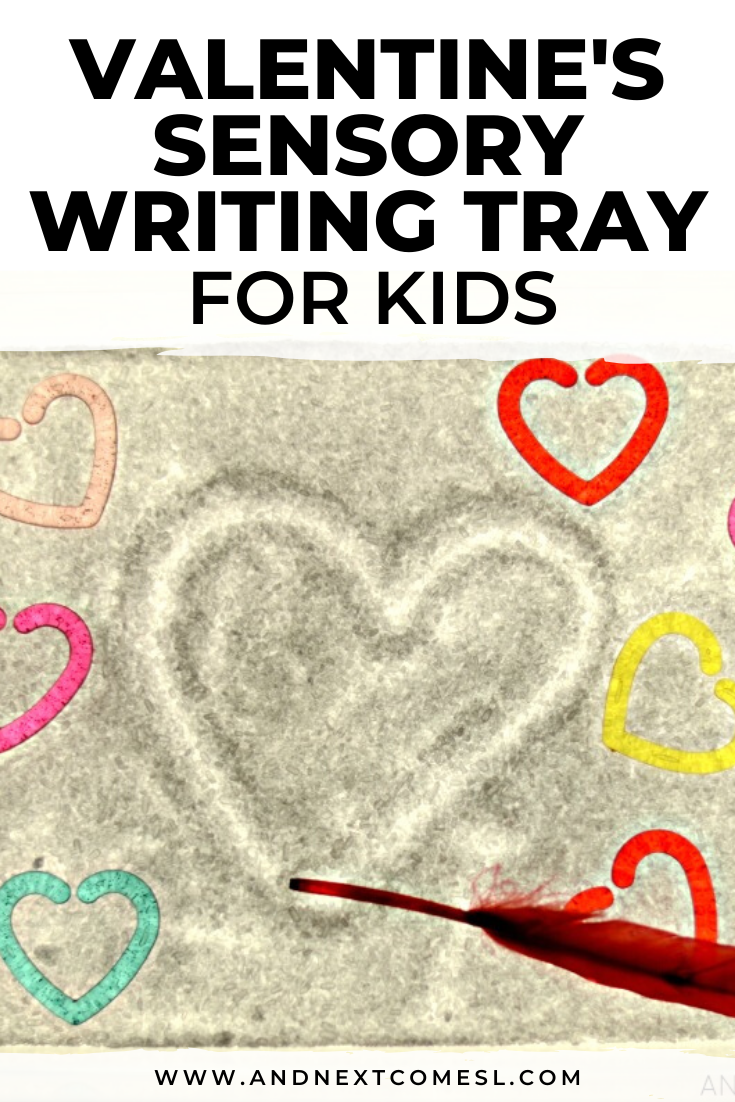 A simple Valentine sensory writing tray that's perfect for kids to develop their prewriting skills - great light table activity too!
