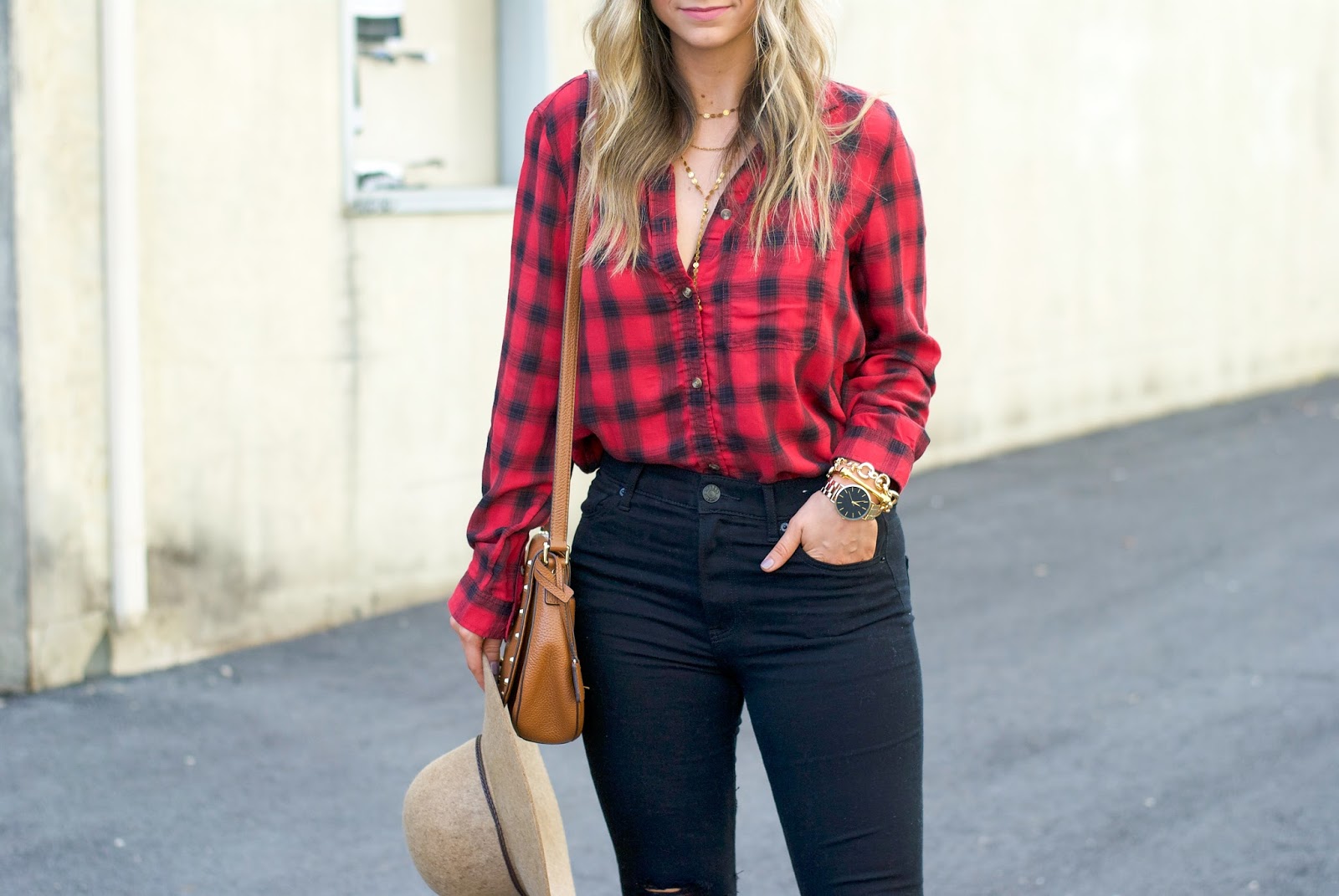 Red Plaid Shirt & Black Ripped Jeans | Luxe Be A Lady