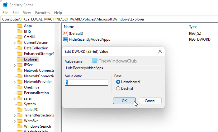 Windows 11의 시작 메뉴에서 권장 목록을 표시하거나 숨기는 방법
