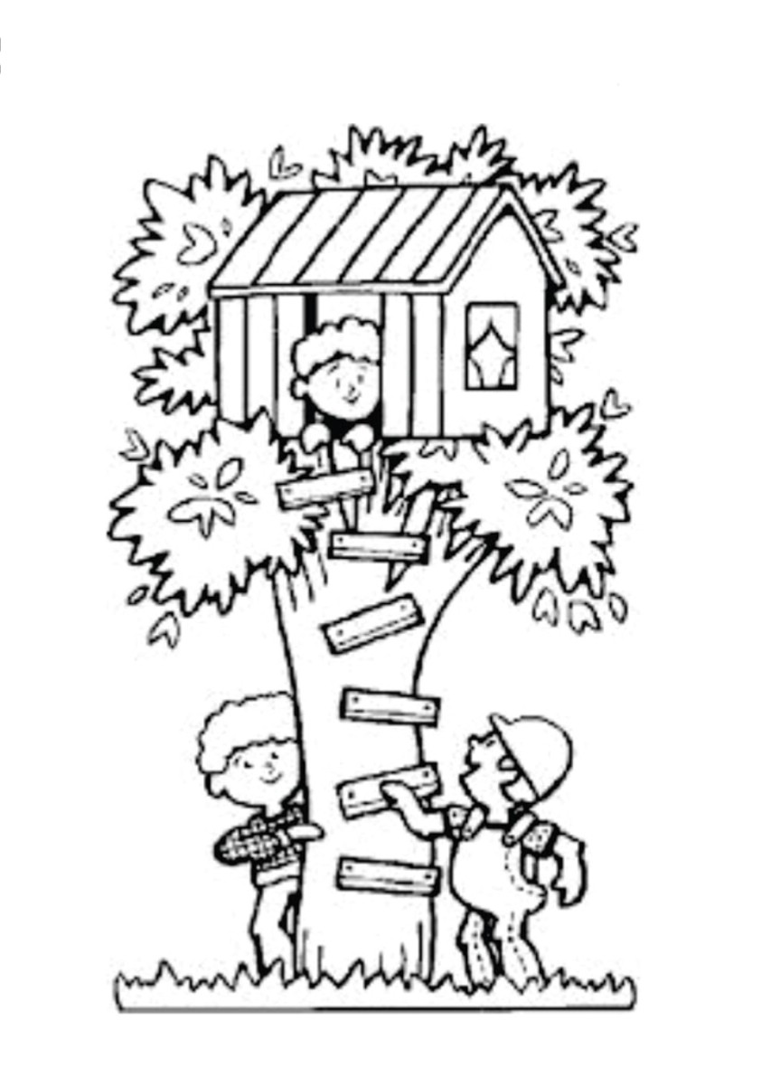 Colorear casa en un árbol - Jugar y Colorear