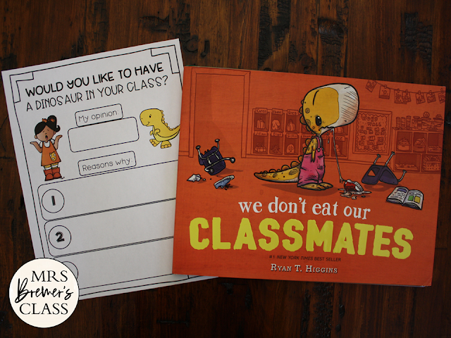 We Don't Eat Our Classmates book study activities unit with Common Core aligned literacy companion activities, class book & craftivity for Kindergarten & First Grade