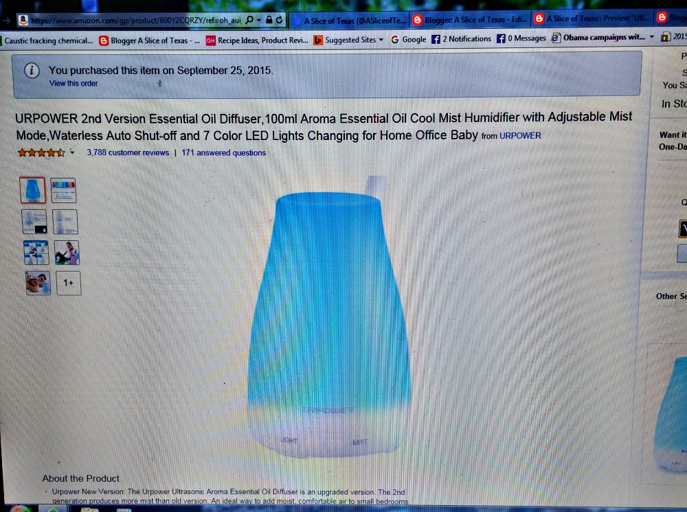 A Slice of Texas blog : URPOWER ESSENTIAL OIL DIFFUSER - Product Review