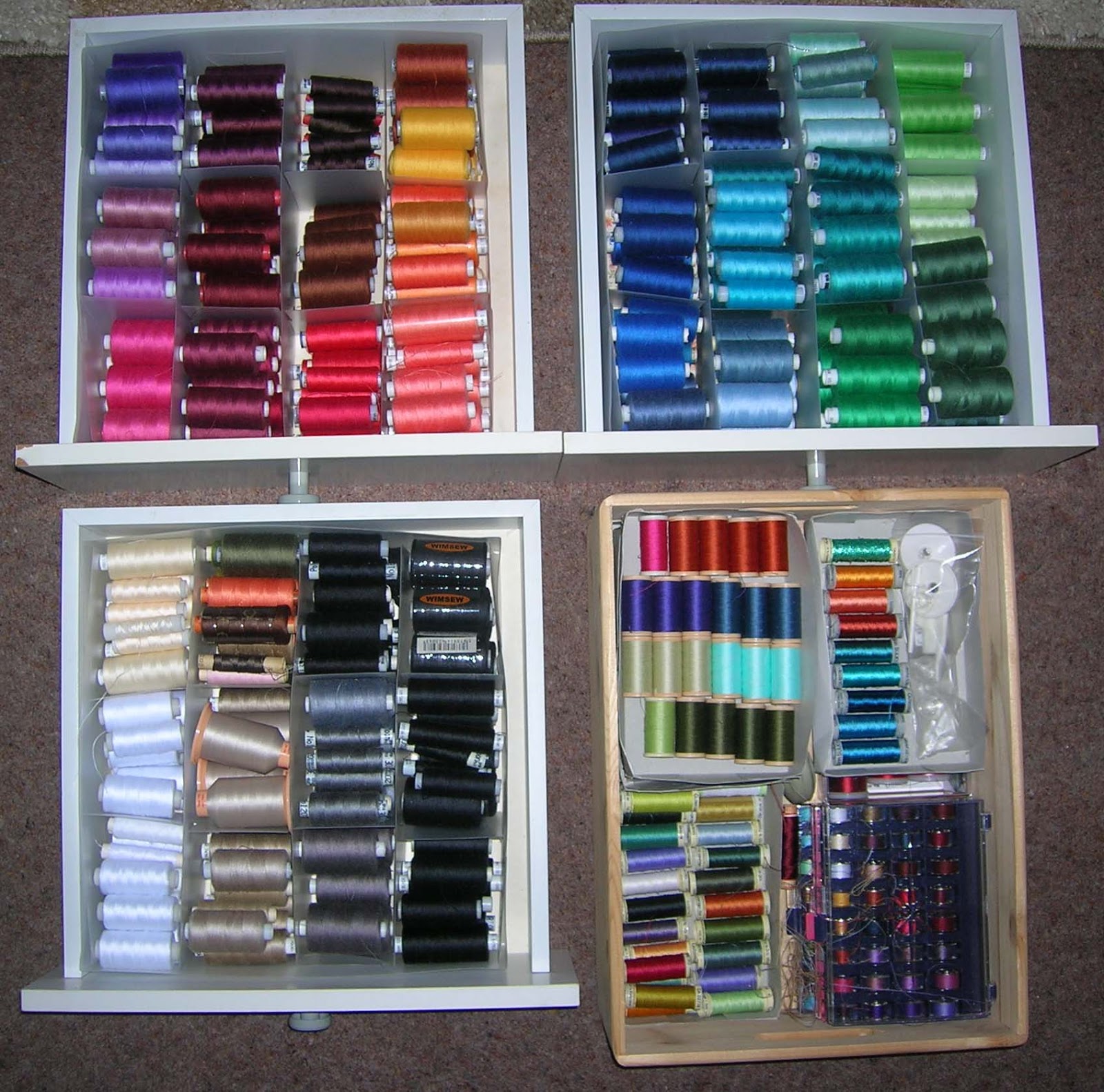 Sew ruthie style rainbow thread drawers