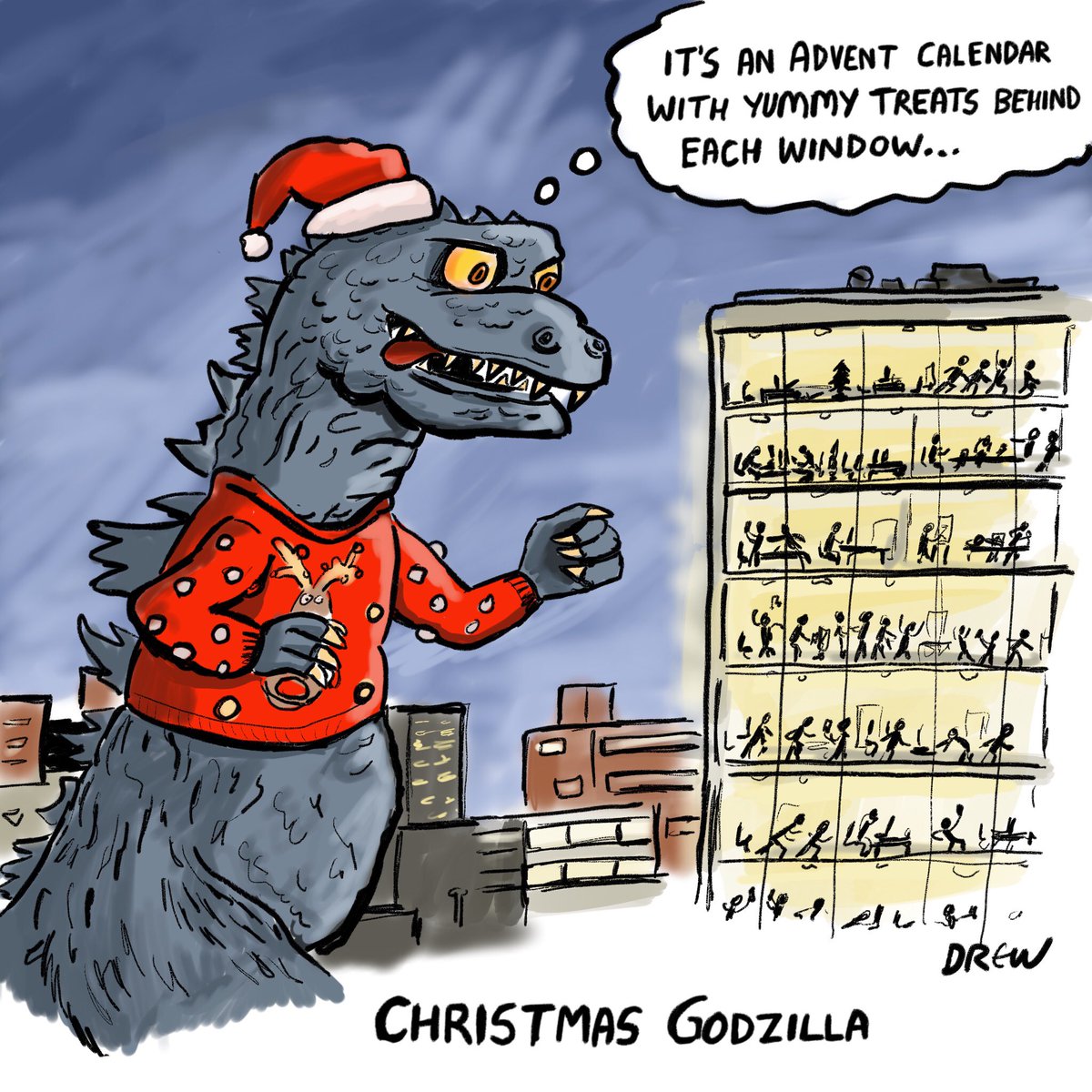 Cartoons I Drew Advent Day 3 Christmas Godzilla cartoons-i-drew-advent-day-3-christmas-godzilla