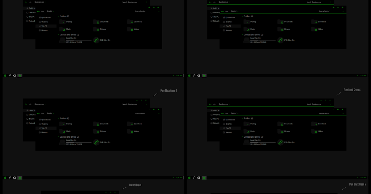 Pure Black Green Theme For Windows10 Anniversary Update 1607