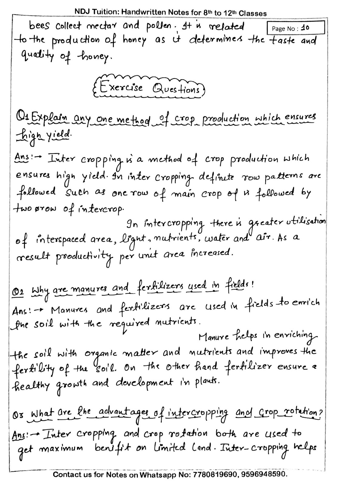 Improvement in Food Resource Handwritten Notes for Class 9th Science