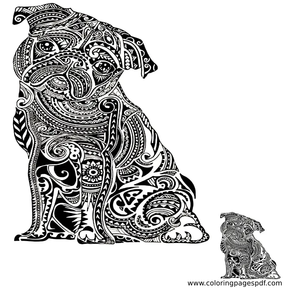 Coloring Page Of A Pug Dog Rotating His Head Mandala