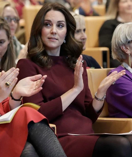 Kate Middleton wore Goat Fashion Eloise Tunic dress and Tod's Suede Pumps, Mappin & Webb earrings