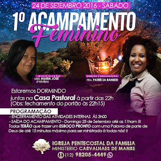 Cartaz 1 Acampamento Feminino Missionária Maria José, Pastora Patrícia Ranieri