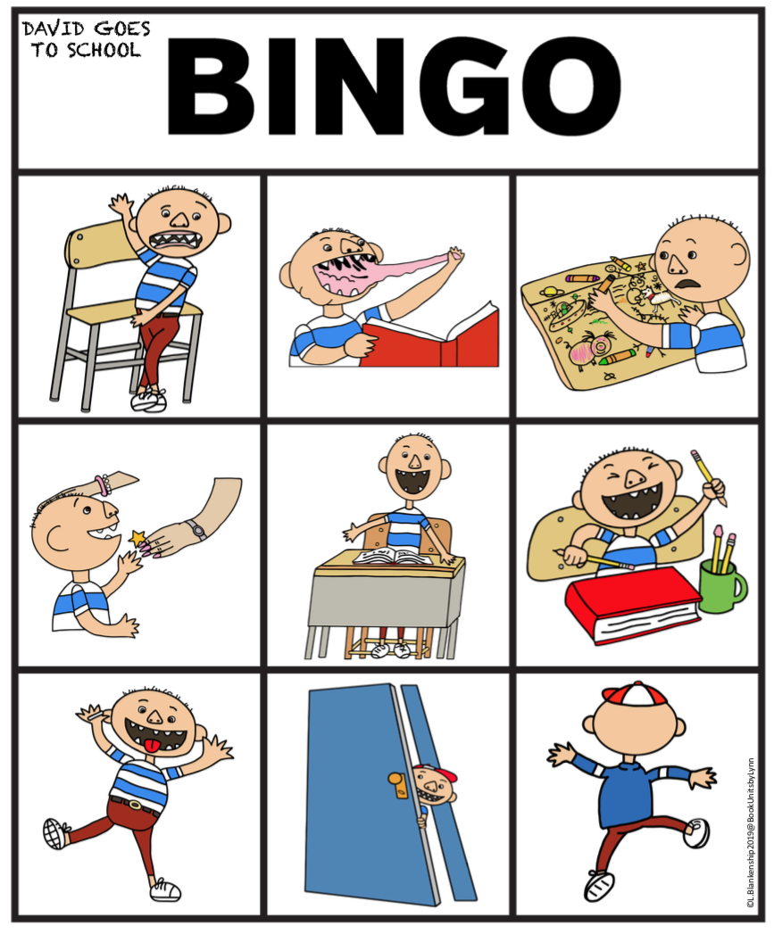 DAVID GOES TO SCHOOL BINGO Book Units by Lynn