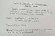 Schedule for GST 302 Business Plan Presentation 