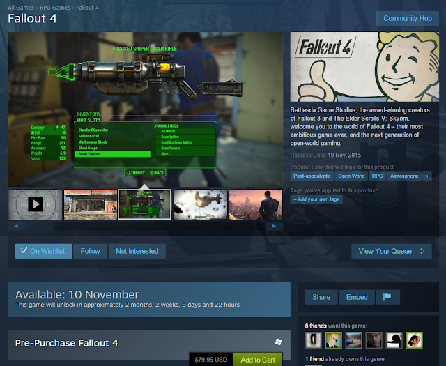 Screenshot of Fallout 4 on Steam Store Page