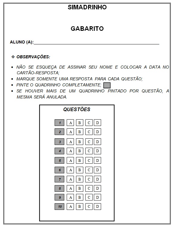 Simulado de Português e Matemática com gabarito 2º ano SÓ ESCOLA Simulado de Português e Matemática com gabarito 2º ano SÓ ESCOLA