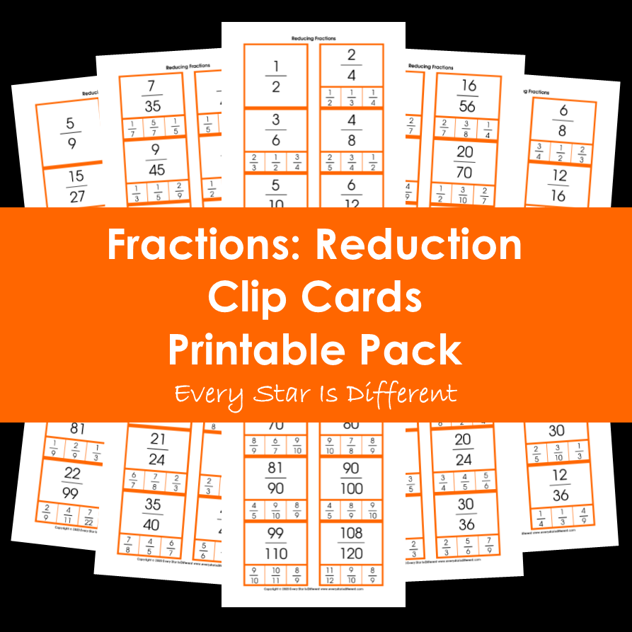 Fractions: Reduction Clip Cards Printable Pack