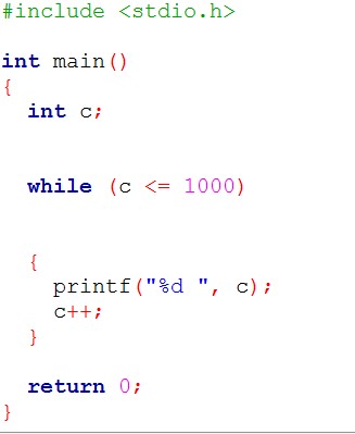 Program to print first 1000 number ~ Computer Languages (clcoding)