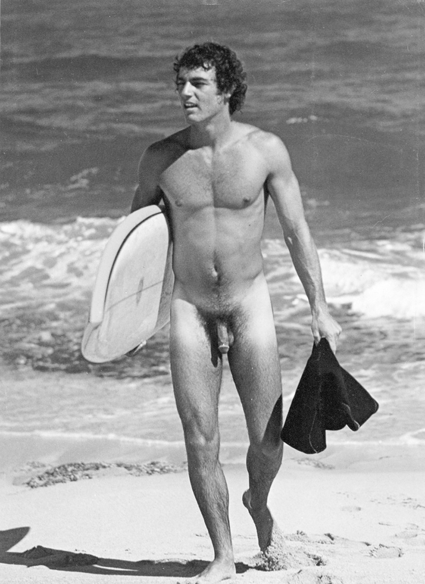 Naked male surfers