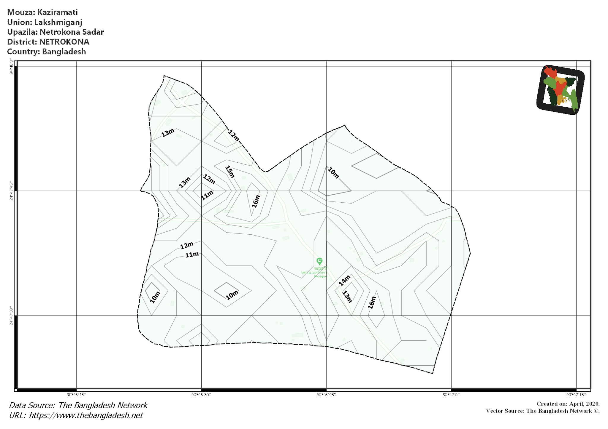 Map of Kaziramati Mouza of Netrokona Sadar Upazila, NETROKONA, Bangladesh.