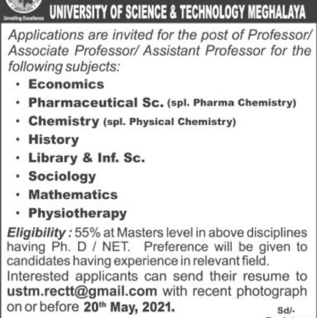 Meghalaya Science & Technology Job Vacancy Details