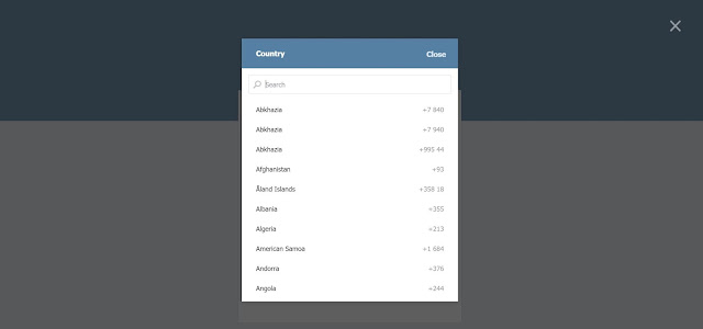 Selecting Country on Telegram for Web