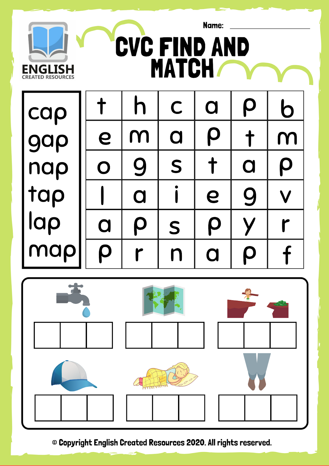 cvc-words-find-and-match-worksheets