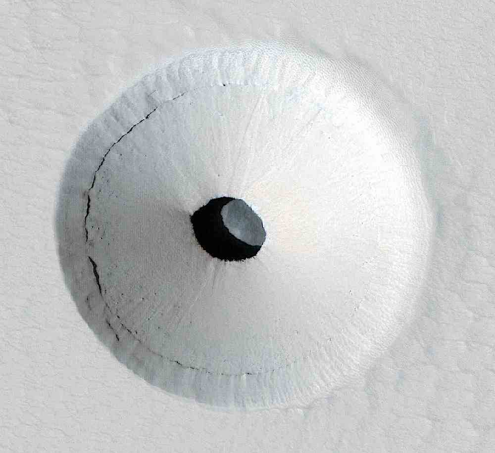 Mars crater a crater on Mars at one of the poles