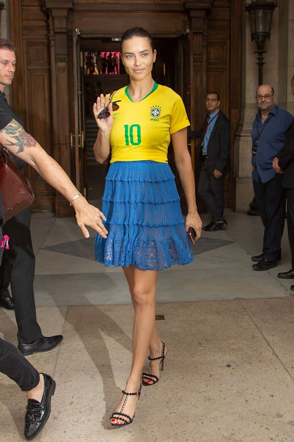 Adriana Lima in a patriotic Brazil Jersey in Paris - Indian Models