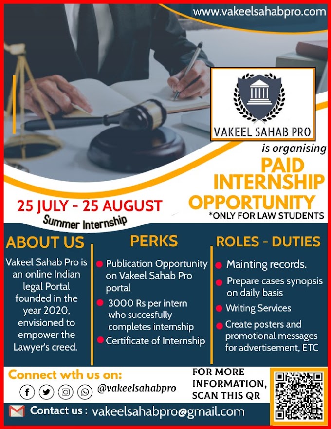 Paid Summer Internship Opportunity of 30 days @ Vakeel Sahab Pro