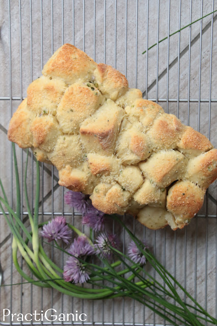 Garlic Scapes and Chive Flower Pull-Apart Bread