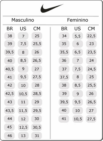 tabela tamanho tenis nike masculino