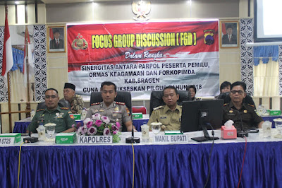 FGD DALAM RANGKA SINERGITAS ANTARA PARPOL PESERTA PEMILU ORMAS KEAGAAMAN DAN FORKOMPINDA KAB. SRAGEN