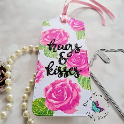 Floral tag, Crafty Meraki Rose garden layering stamp, floral card, pink rose tag card, Rose Birthday card, Quillish