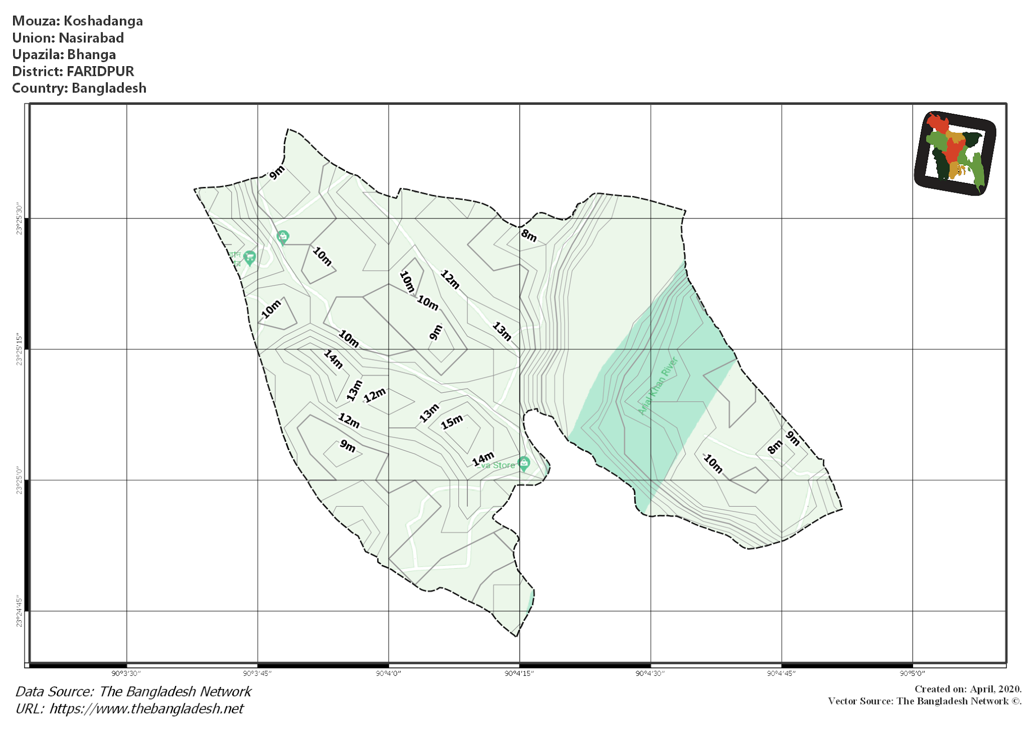 Map of Koshadanga Mouza of Bhanga Upazila, FARIDPUR, Bangladesh.