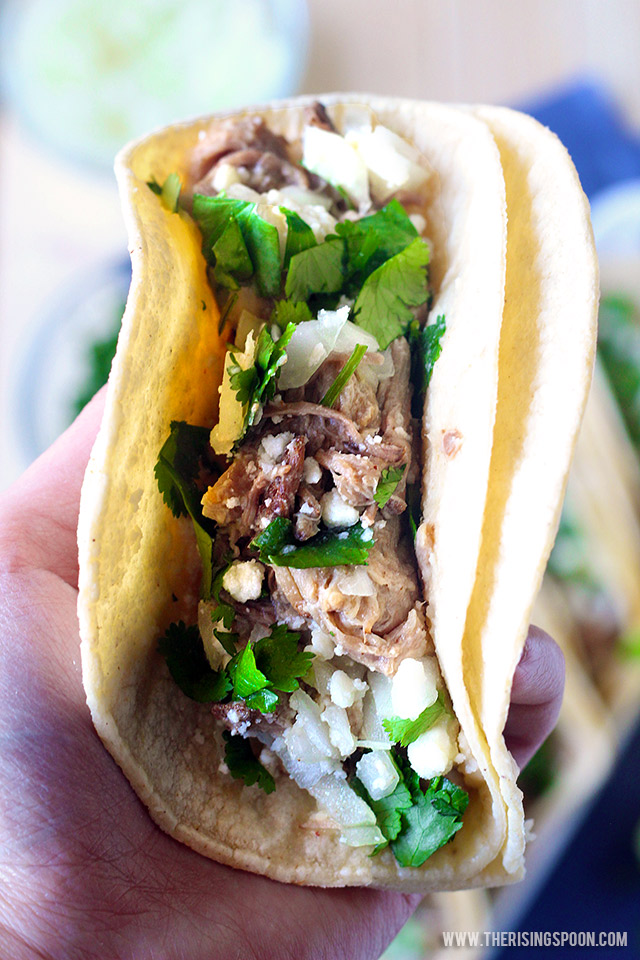 Carnitas Tacos with Slow Cooker Pork Shoulder The Rising Spoon