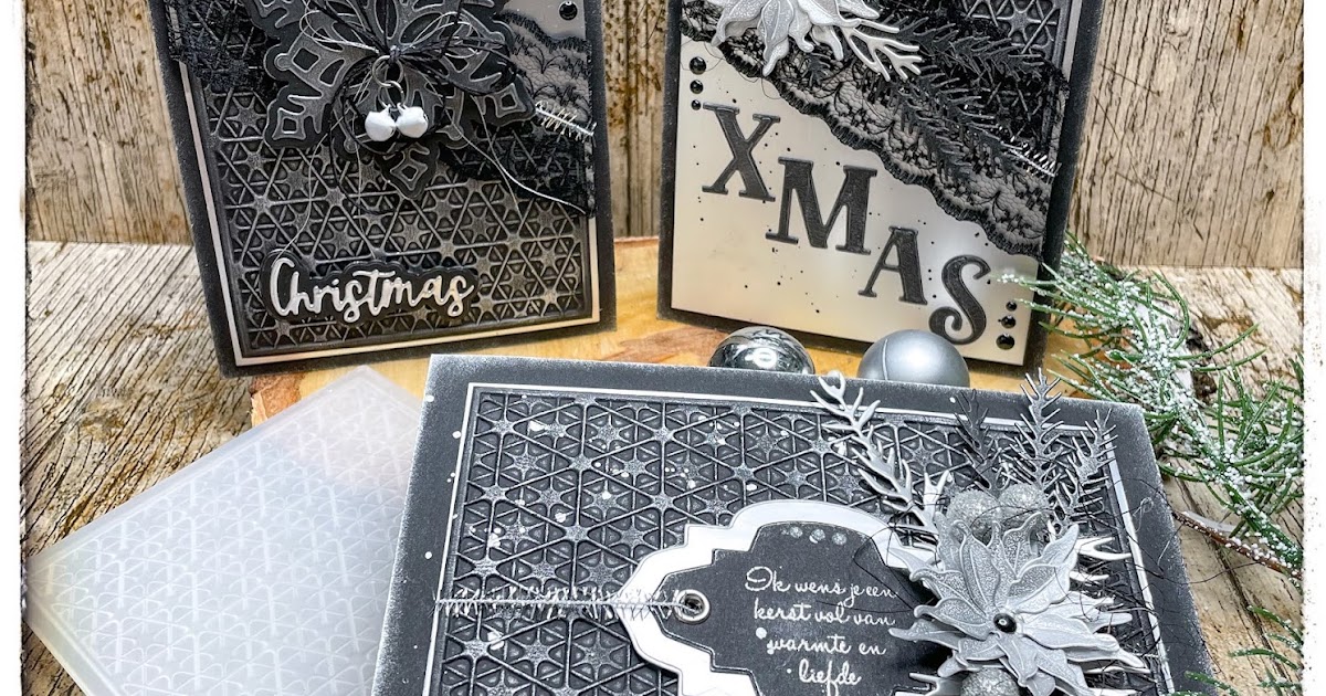 Jenine Siemerink Sjieke embossingfolder kerstkaarten zilver/zwart