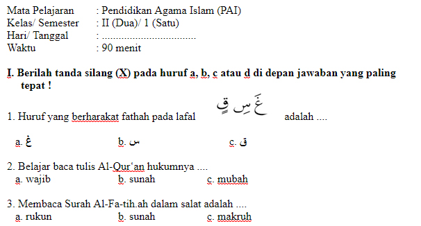 Soal Ukk Uas Pai Kelas 2 Sd Semester 1 Tipstriksib