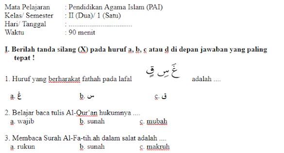 Soal Ulangan Ujian Pendidikan Agama Islam Kelas 2 Semester