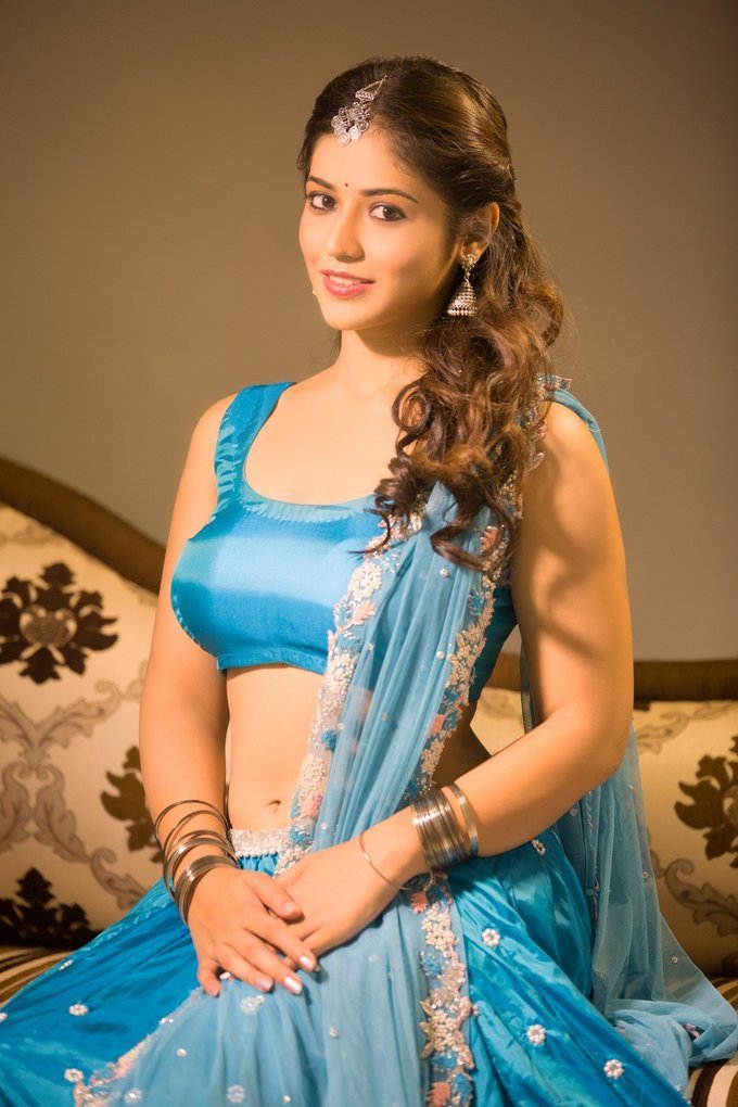 Priyanka Jawalkar In Blue Dress Sexy Stills