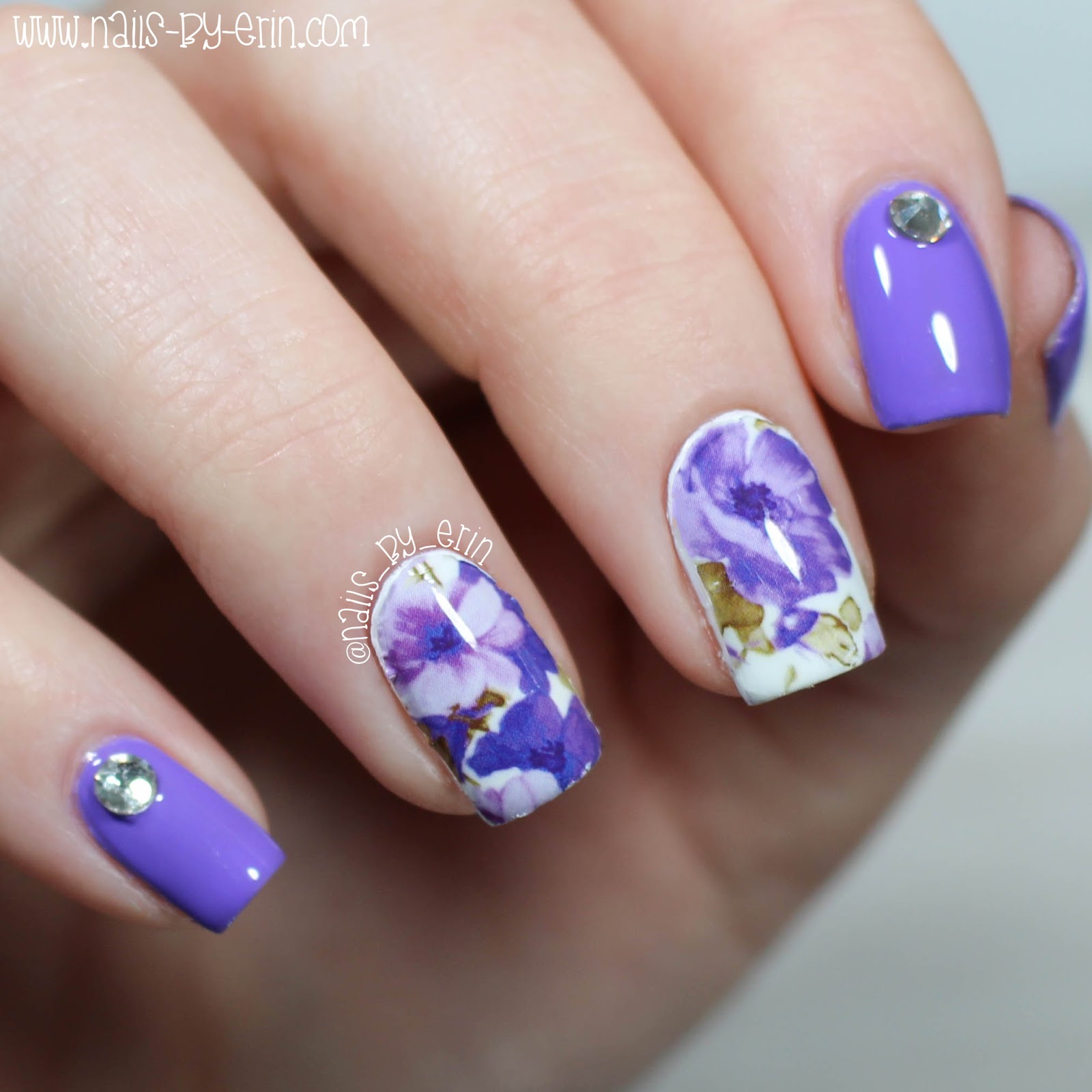 NailsByErin: Purple Floral Water Decal Nails | Born Pretty Store Review