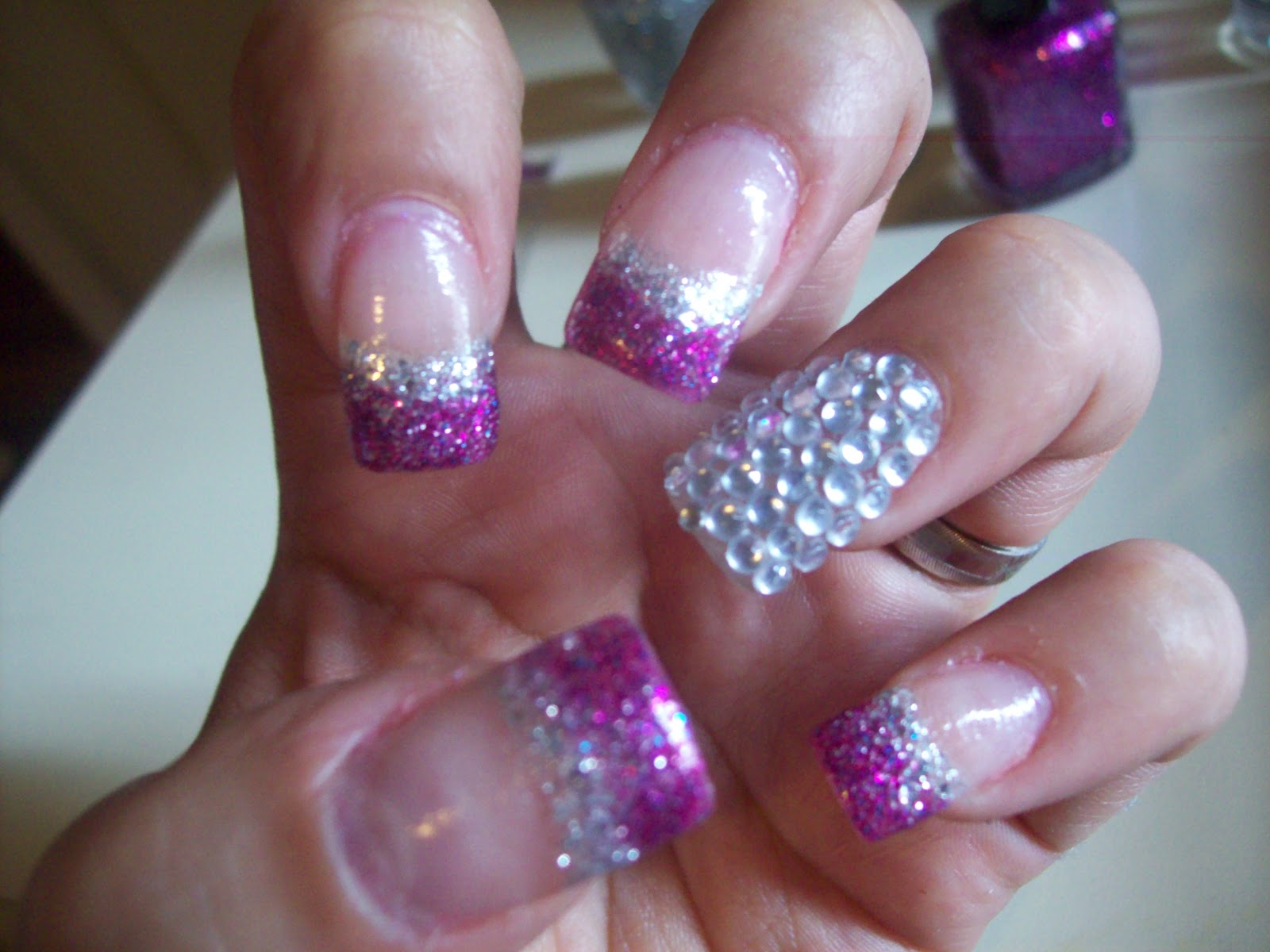 Boybeaterchic Nails: Fuchsia- purple and silver glitter nails