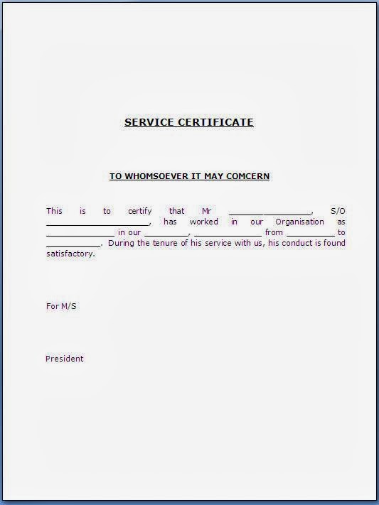 Employee Certificate Of Service Template