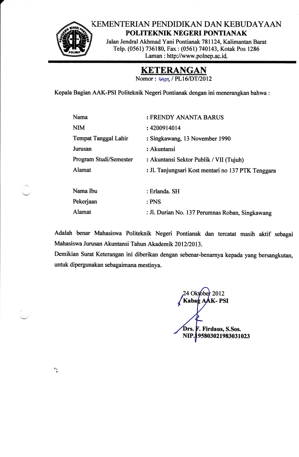 Contoh Surat aktif kuliah 2019 | Kumpulan Contoh Surat Lengkap