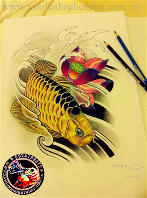 hình xăm cá chép rồng ngân long - kim long - huyết long