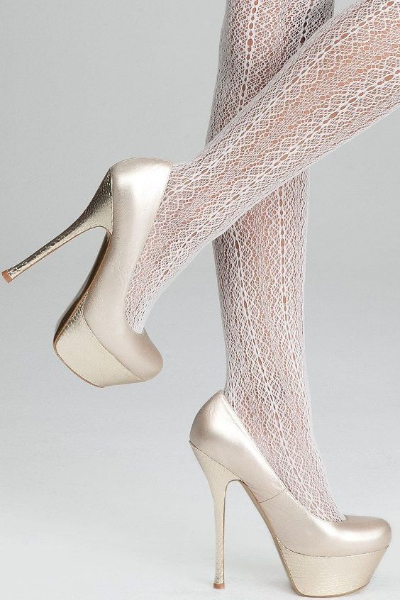 Silver pumps and white tights