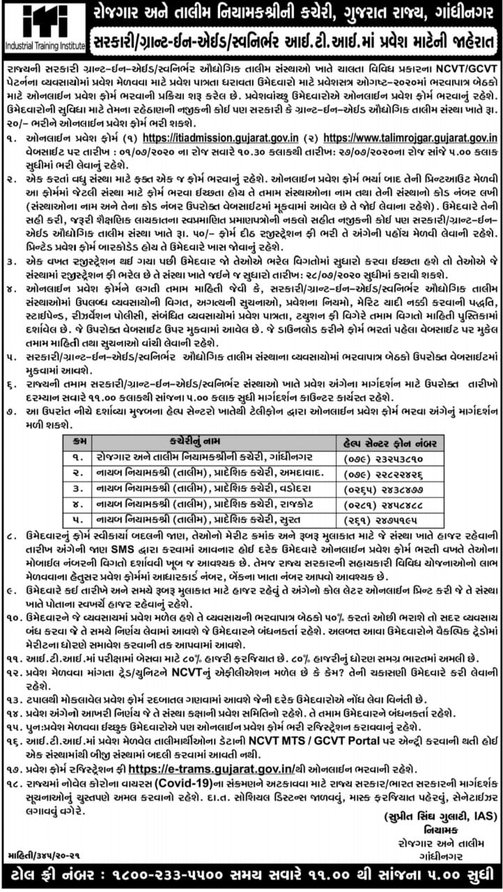 Gujarat ITI Admission 2020 