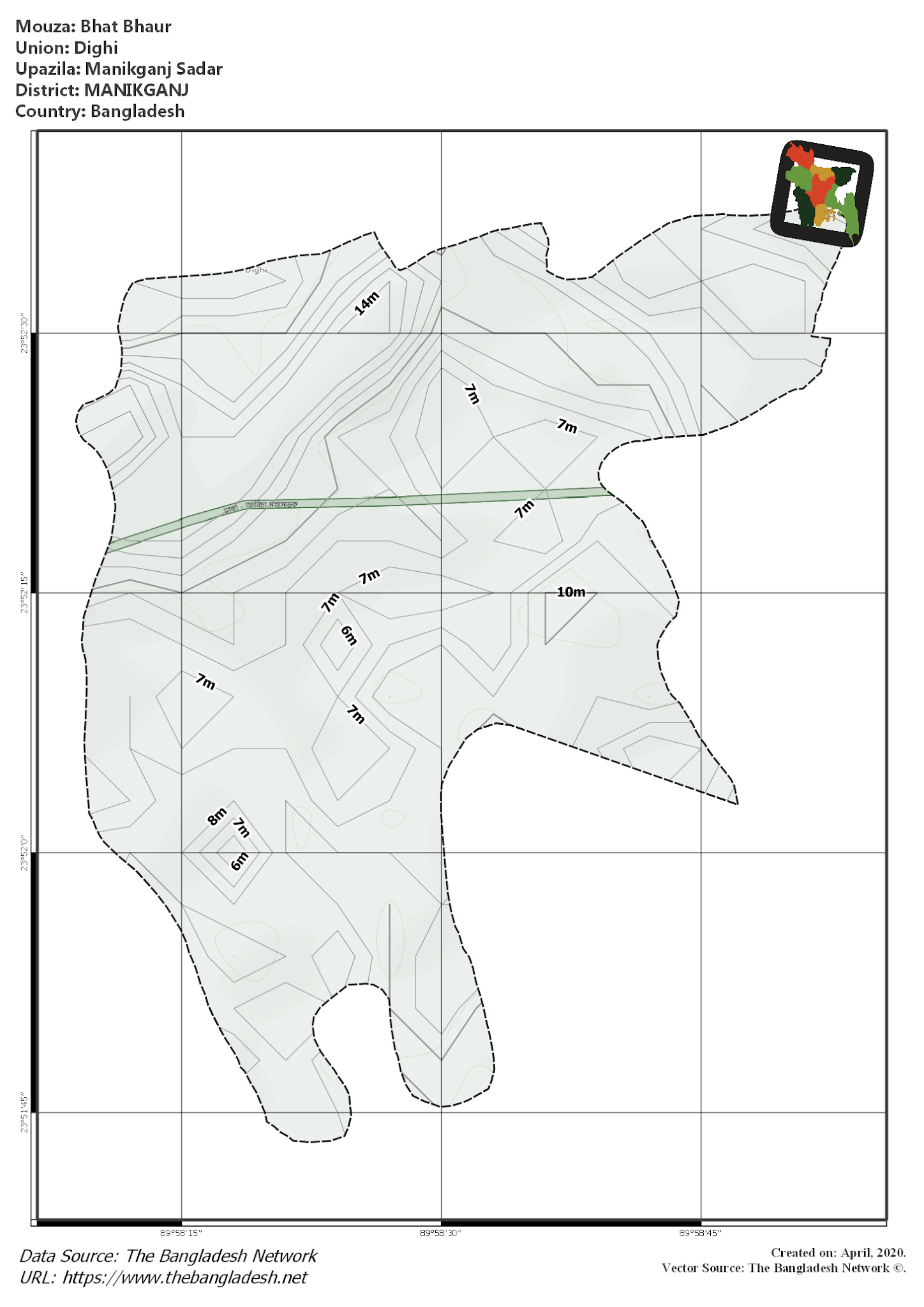 Map of Bhat Bhaur Mouza of Manikganj Sadar Upazila, MANIKGANJ, Bangladesh.