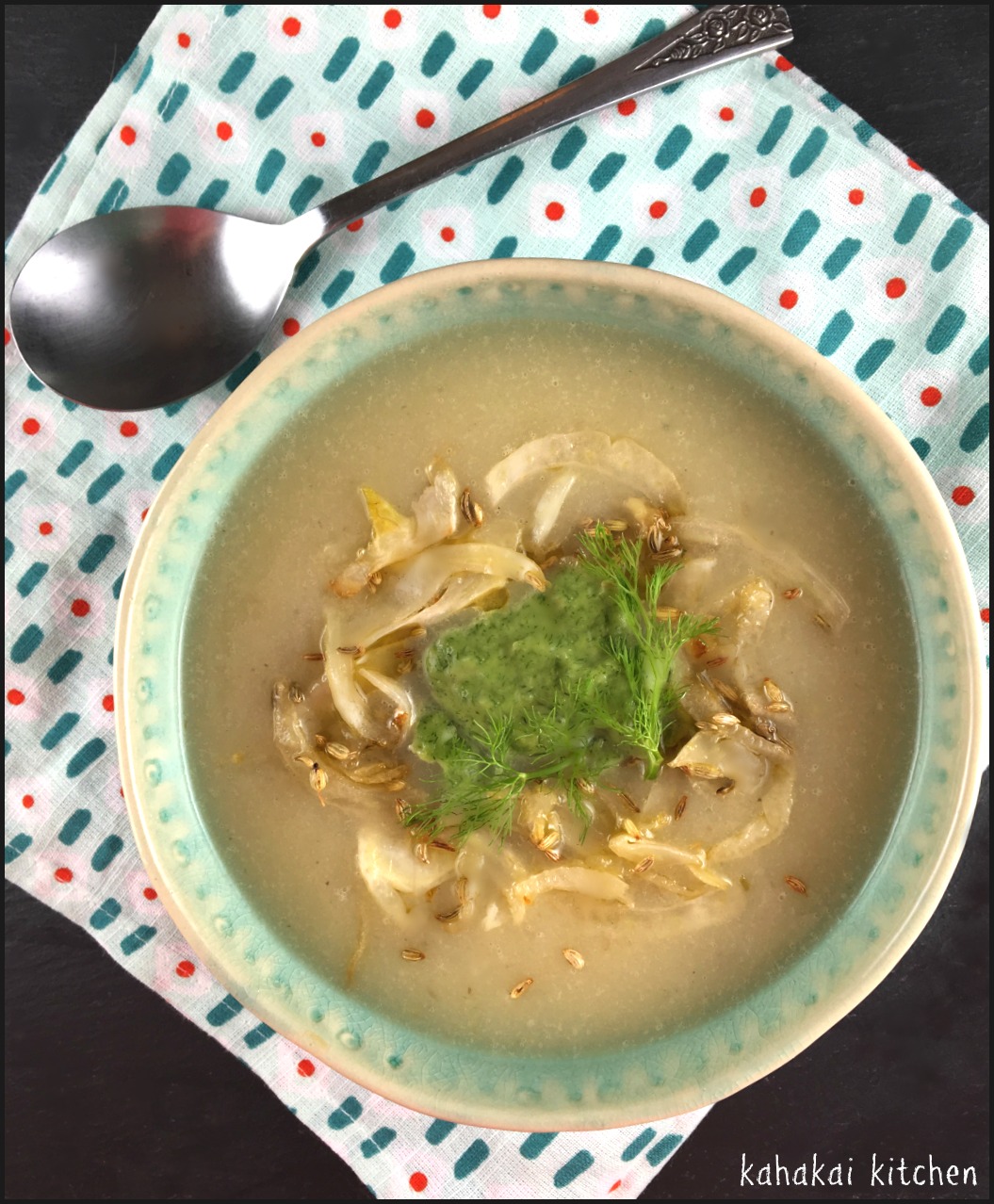 Kahakai Kitchen Fennel, Garlic & Potato Soup with Fennel Frond Pesto