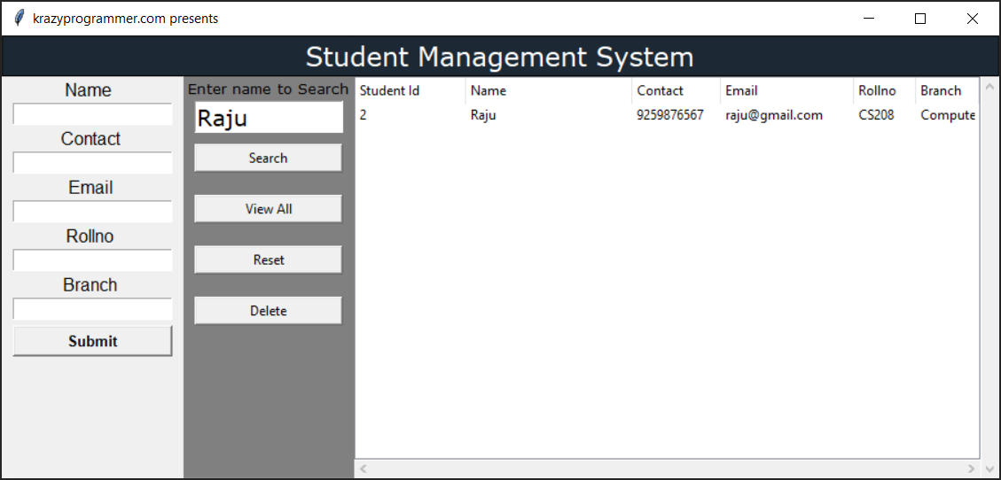 Student management system Project in Python with SQLite Database