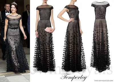 Crown princess Mary wore Temperley London Black Textured Long Trellis Gown