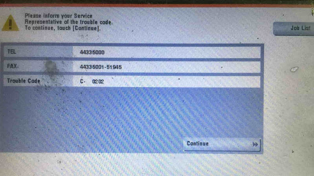 how to fix trouble code C-0202 error code in Konica Minolta bizhub C224e