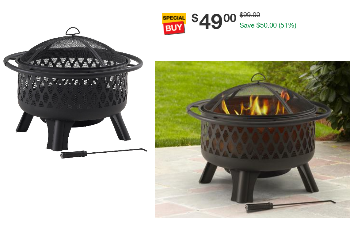 Steel Wood Fire Pit Hampton Bay Piedmont 30 in Black Cooking Grate Outdoor New